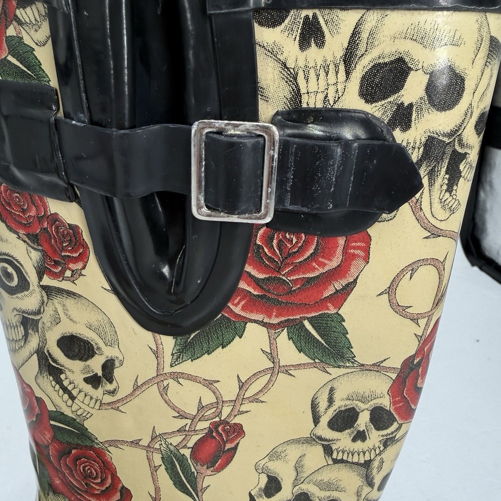 Wyre Valley Skull Rose Gothic Rain Boots Women's 8 Punk Alt Rubber - Picture 15 of 16